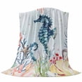 thumbnail image 6 of Coastal Seahorse Blanket Soft Cozy Warm Throw Blanket for Couch, Plush Fuzzy Flannel Fleece Blankets for Sofa, Marine Coral Turtle Jellyfish Oceans Bed Blankets Lightweight Gifts for Women, 50"x60", 6 of 9