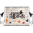 thumbnail image 4 of Fondo de Halloween Feliz Halloween Suelo de madera Calabaza Bruja Sombrero mágico Murciélago Telaraña Retrato Foto Fondo Fiesta de disfraces familiar 7x5 pies Vinilo, 4 of 5