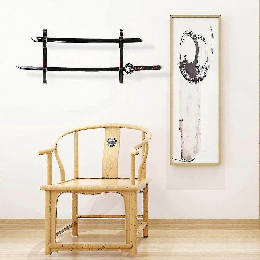 2-Piece Sword Wall Mount Set - Adjustable 1-Tier Padded Katana Holder & 2-Tier Display Hanger for Swords
