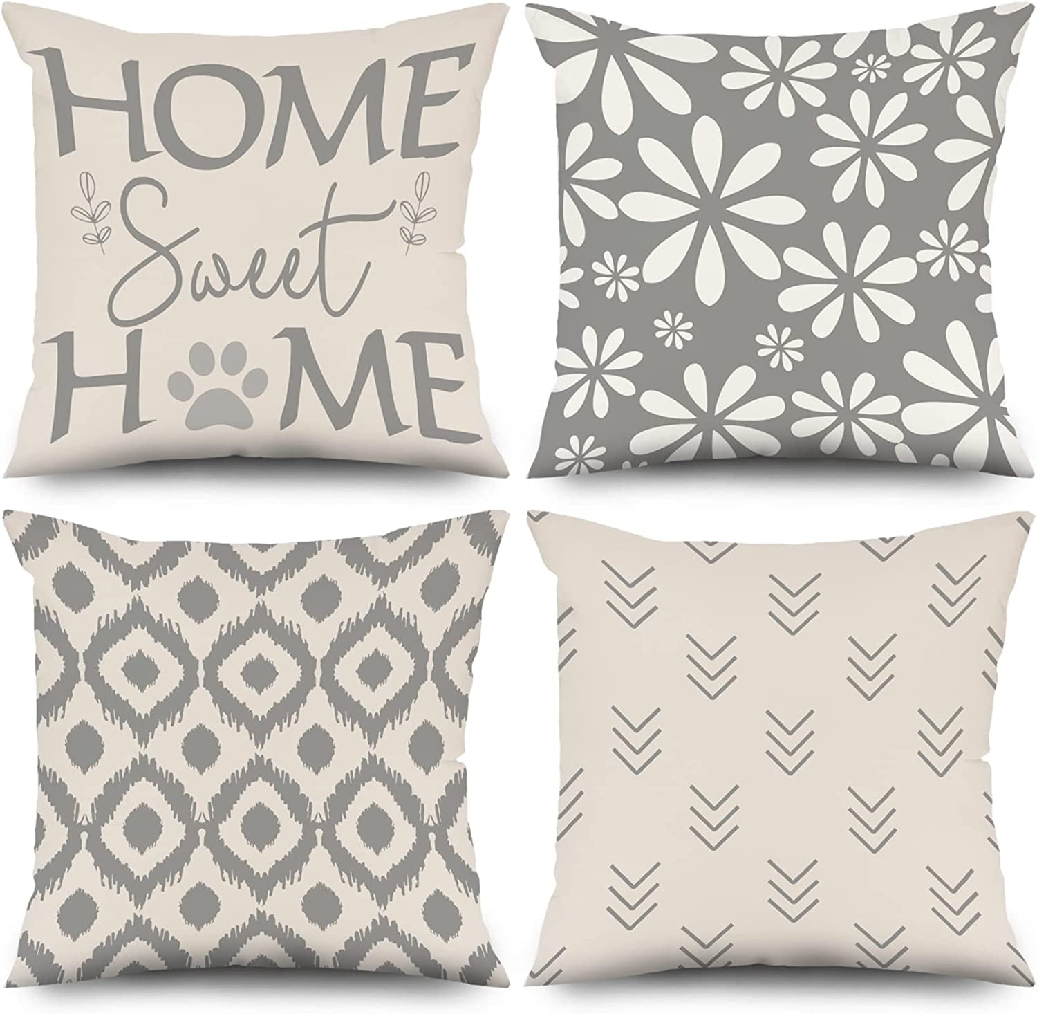 Set of 4 Pillow Covers 20x20, Gray Decorative Throw Pillows Covers