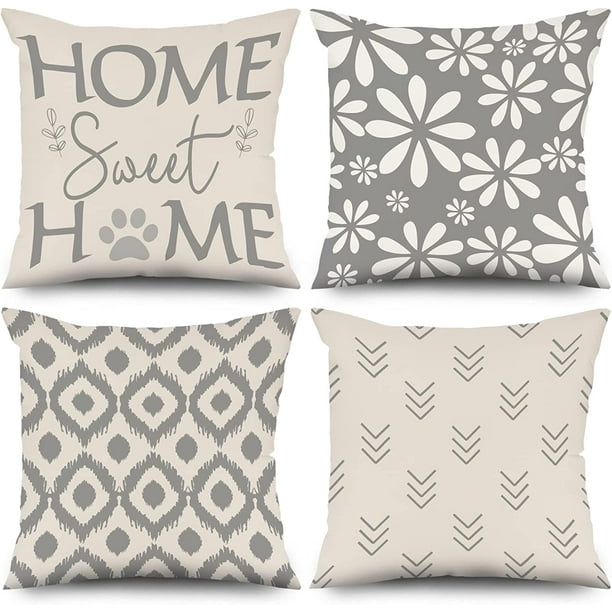 Set of 4 Pillow Covers 20x20, Gray Decorative Throw Pillows Covers Square Cushion Case Farmhouse