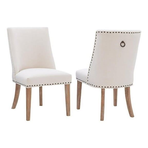 Pemberly Row 19.25" Traditional Fabric/Wood Dining Chair in Beige (Set of 2)