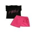 thumbnail image 1 of Kid Girl Short Skirts Outfits  Fly Sleeve Cartoon Letter Printed Crew Neck Tops + Solid Color Bow-Knot Decor Skirts Set, 1 of 7