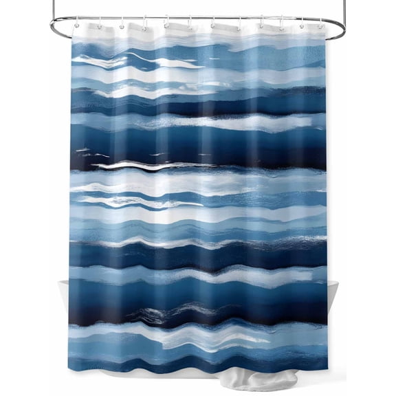 Blue Ripple Shower Curtain, Watercolor Wave Abstract Ocean Waterproof Shower Curtain Set with 12 Hooks Lightweight Washable Fabric Shower Curtains for Bathroom 36x72 Inches