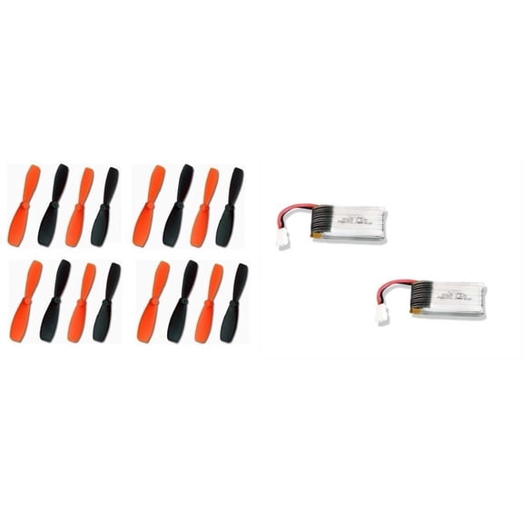 HobbyFlip 3.7v 350mAh Lipo Batteries w/ Orange/Black 55mm Propellers Compatible with Radio Shack Surveyor Drone