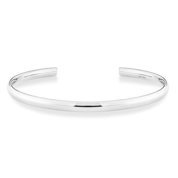 Miabella 925 Sterling Silver or 18Kt Yellow Gold Over Silver Italian Adjustable 4mm Open Cuff Polished Bangle Bracelet for Women 7.25-7.5 Inch, Made in Italy (Sterling-Silver)