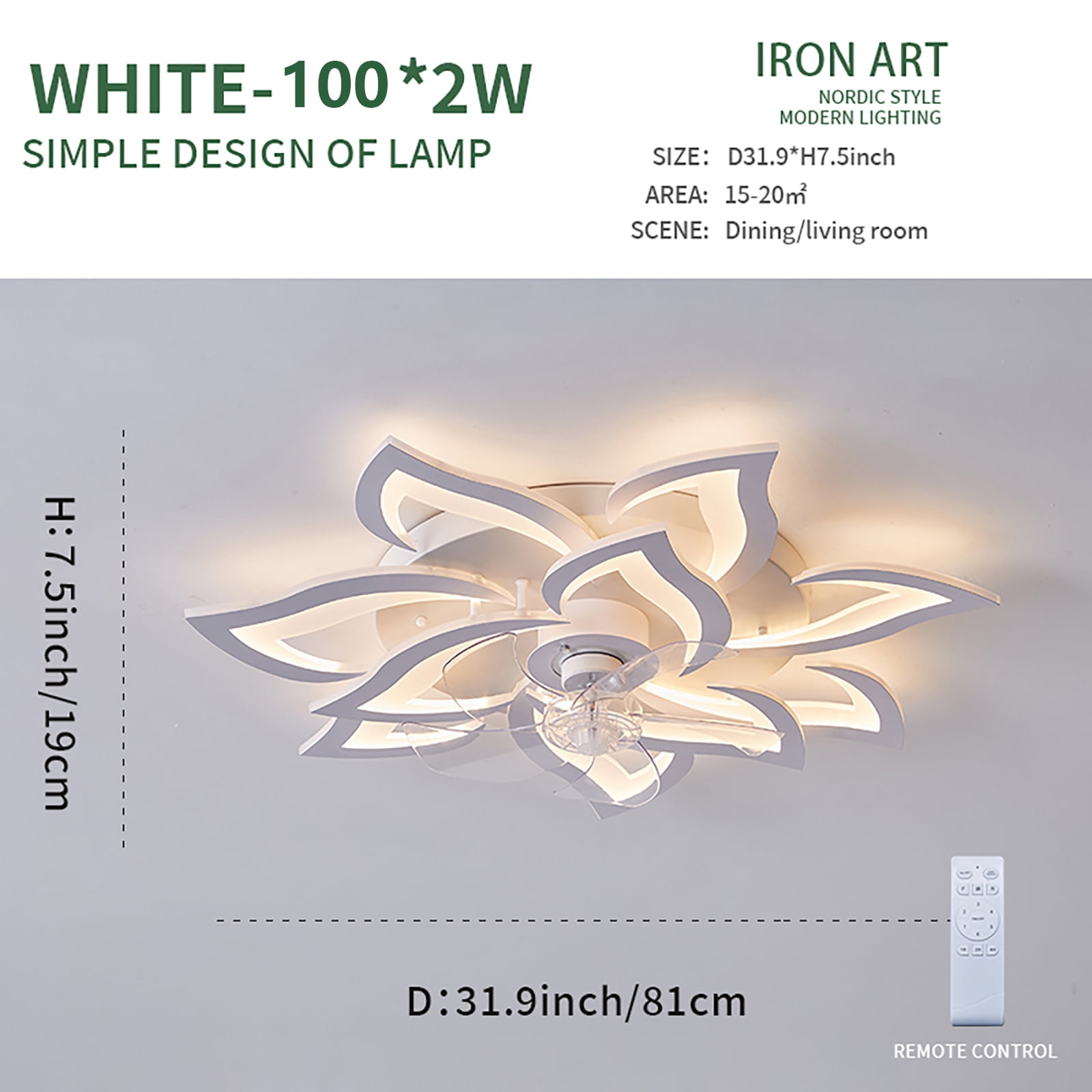 32In Flush Mount Ceiling Fan with Lights and APP Remote Control,Modern Flush Mount 3 Color 6 Speeds Dimmable Round Low Profile Ceiling Fan with Lights for Bedroom Children's Room Dining Room Living