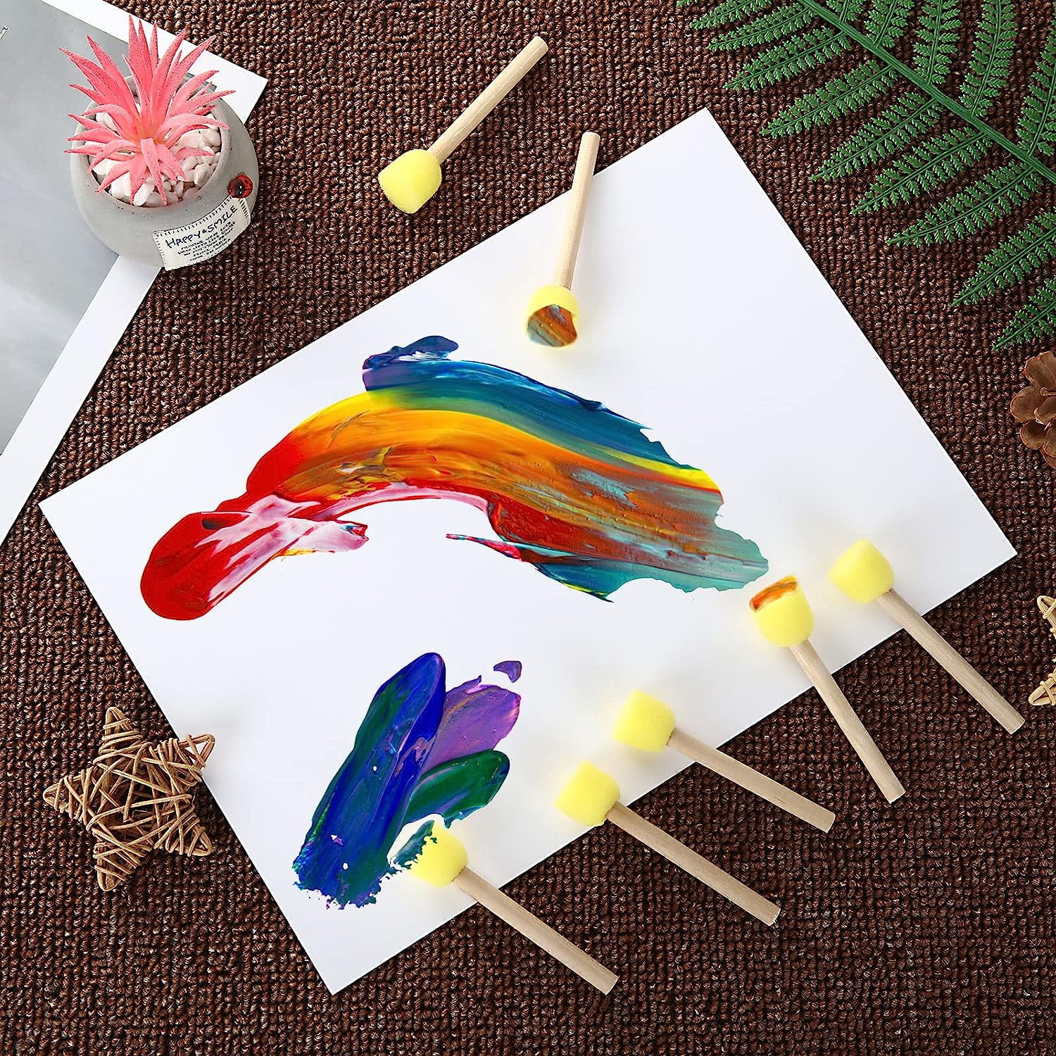 100Pack 0.8Inch Round Sponge Foam Brush Set, Wooden Handle Round Sponge Brushes for Painting, Sponge Foam Brush for Kids DIY Painting Crafts