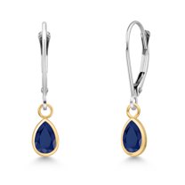Gem Stone King 14K Two Tone Gold Blue Sapphire Earrings for Women | 1.00 Cttw | Gemstone September Birthstone | Pear Shape 6X4MM