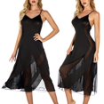 thumbnail image 5 of Xysaqa Women's Mesh Sheer Nightgown Sexy Side Split Maxi Nightdress Ladies Chemise Strappy Sleepwear Exotic Long Nightgowns for Women with Thong Plus Size 3X 4X 5X 6X Clearance Black, 5 of 9