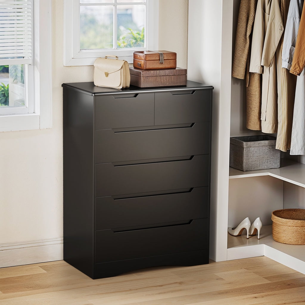 Aiho 6-Drawer Dresser for Bedroom, Wood Drawer Chest Storage Cabinet for Living Room, Hallway, Entryway, Home Office - Black