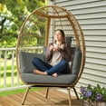 thumbnail image 2 of Dextrus Egg Chair, 385lbs Capacity Large Wicker Outdoor Indoor Egg Chairs with Stand Cushion Egg Basket Chair - Grey, 2 of 6