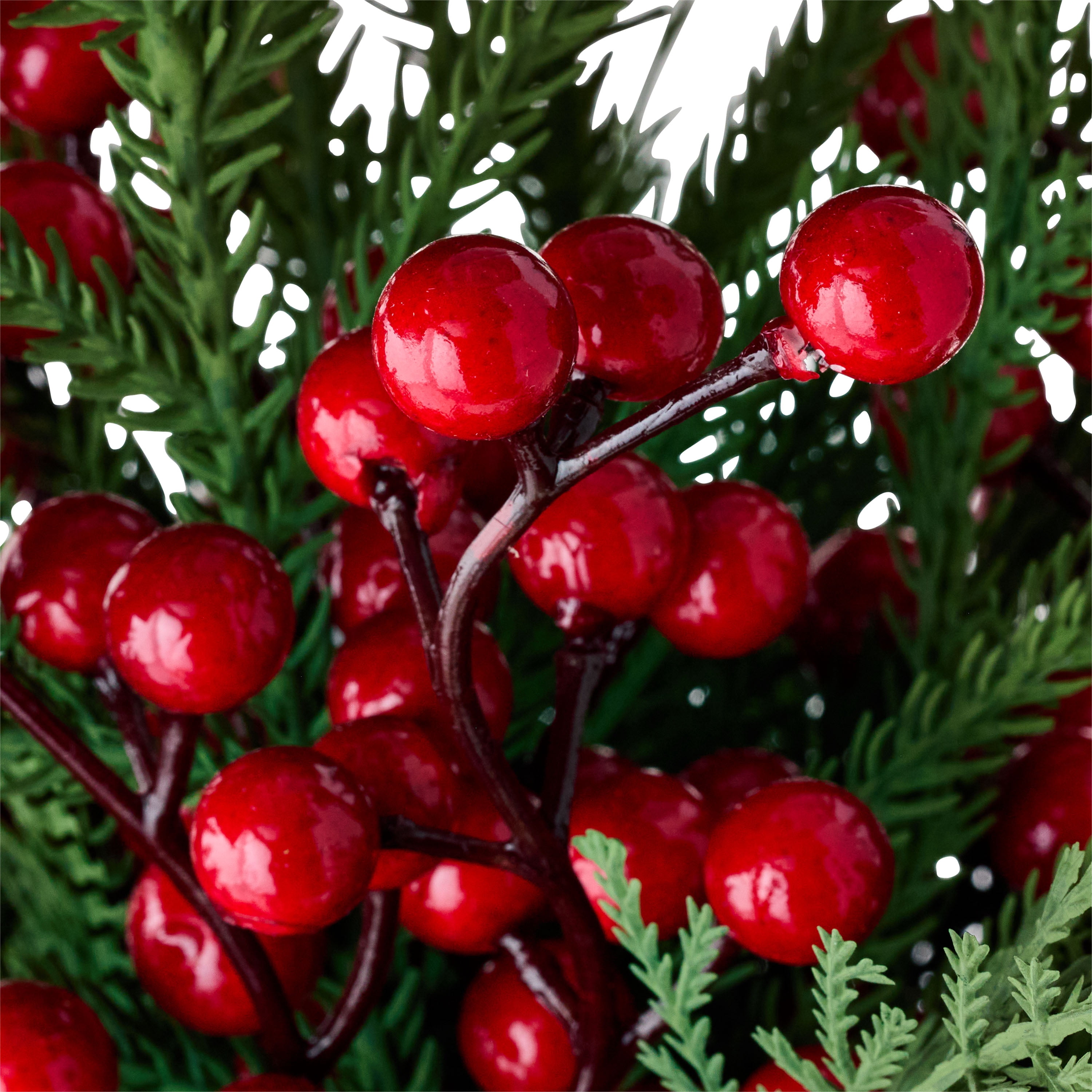 Berries and Pine Sprigs Arrangement Christmas Decoration, Red and Green, 12", by My Texas House