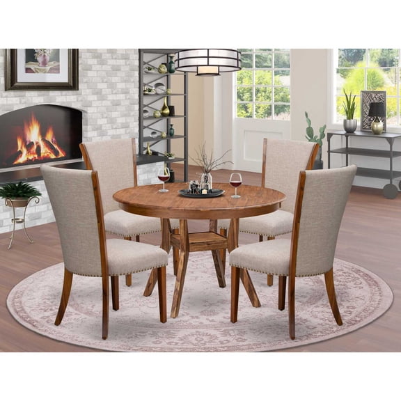 East West Furniture Ferris 5 Piece Round Kitchen Table Set in Walnut Finish