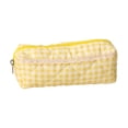 thumbnail image 2 of Btomtd Plaid Lace Trim Fabric Pencil Pouch, Multi-Purpose Pencil Bag for Cosmetics Accessories, Home Travel Storage Organizer Pencil Case, Yellow, 2 of 8