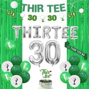 Golf 30th Birthday Party Decorations, Thir Tee Golf 30th Birthday Banner Garland Cake Topper Sash Green Foil Curtain Backdrop Thir Tee Golf Themed Foil Balloon for Sports Themed Birthday Supplies