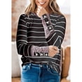 thumbnail image 4 of Blusa de mujer de manga larga con cuello redondo y gemelos con estampado de leopardo y rayas, color negro XXL, 4 of 6
