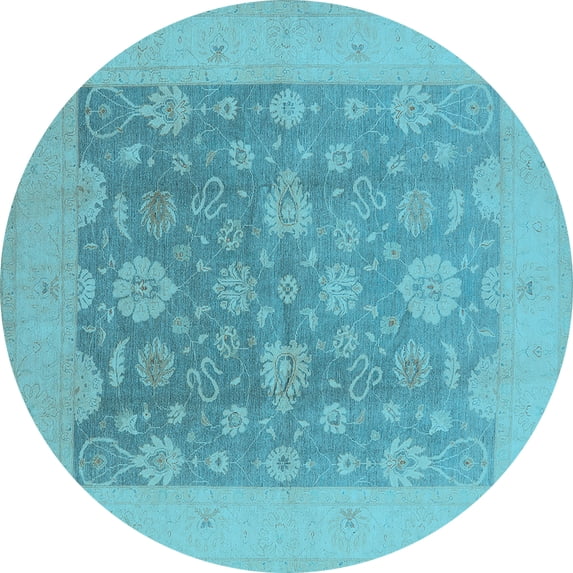 Ahgly Company Indoor Round Oriental Light Blue Traditional Area Rugs, 7' Round