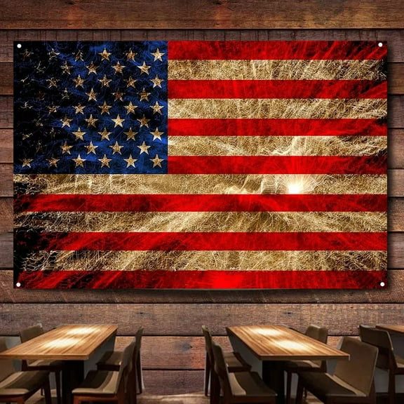 Vintage American Flag Hanging Banner Wall Art Picture For Indoor and Outdoor Canvas Paintings Posters Prints Tapestry Home Decor,38X57 inches