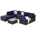 thumbnail image 2 of 8 Pieces Outdoor Patio Sectional Sofa Couch, Wicker Furniture Conversation Sets with Washable Cushions & Glass Coffee Table for Garden, Poolside, Backyard (Dark Blue), 2 of 11