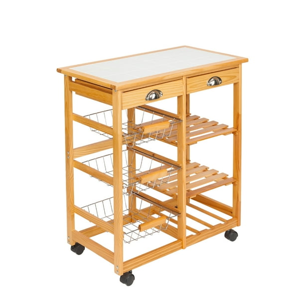 Zimtown Carro de comedor con isla de cocina rodante de madera con cajones Cestas Soporte de almacenamiento Zimtown contemporary