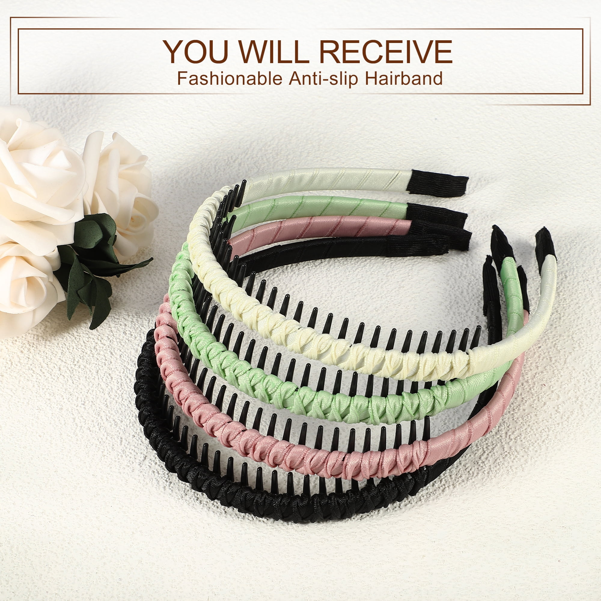 Unique Bargains 4 Pcs Non-slip Braided Teeth Comb Headband