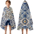 thumbnail image 3 of Blue Ethnic Geometric Patchwork Pattern Hooded Bath Towel，50"x30" for Ages 3 To 12 Kids, Quick Dry Lightweight Soft Microfiber Hood Beach Towel Cover Up for Kids, 3 of 7