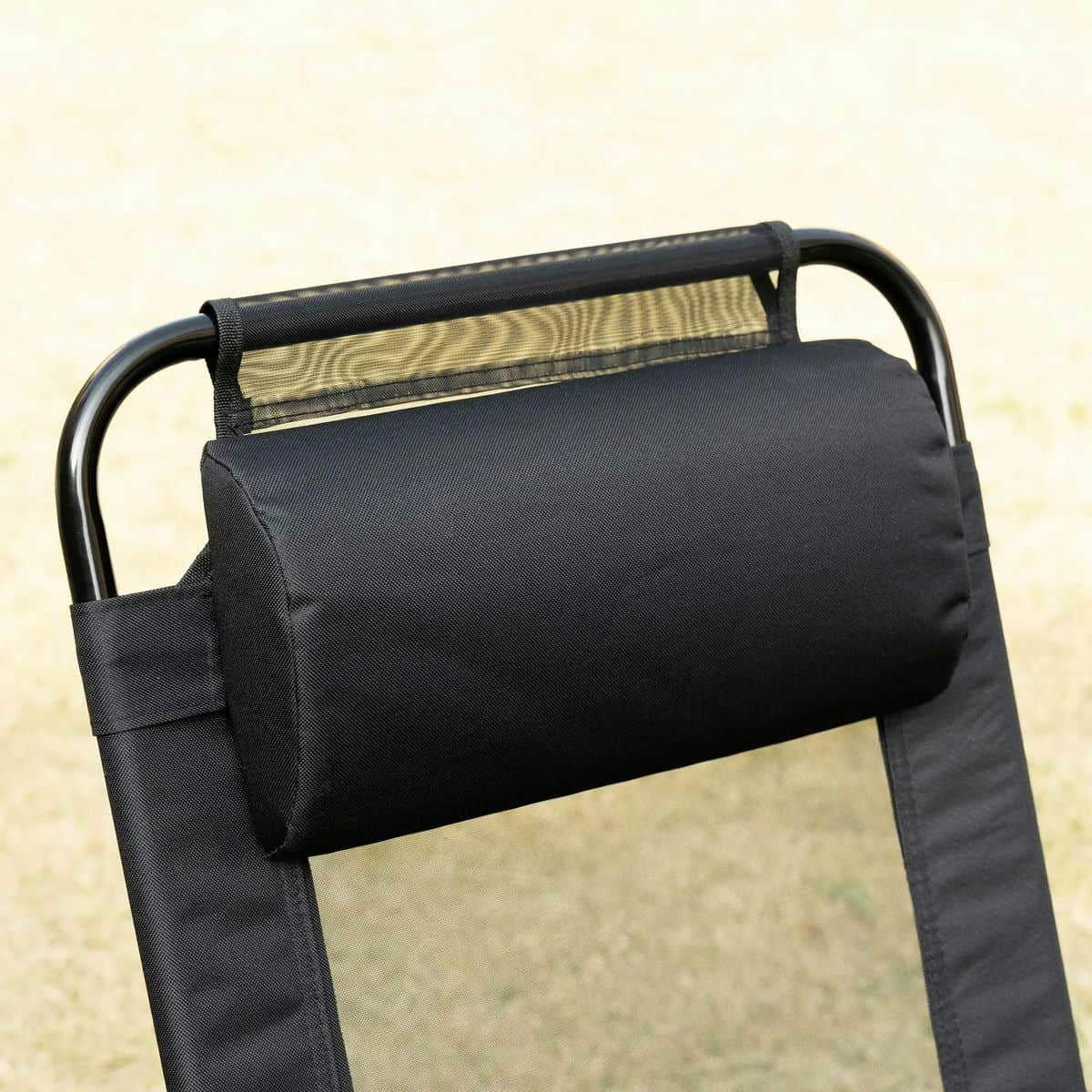 GVN Folding Chairs Patio Chairs Lawn Chair,Folding Patio Dining Chairs Set of 2 with Adjustable Sling Back, Camping Chair with Removable Headrest, Black