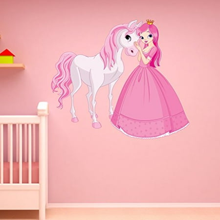 Princess And Horse Wall Decals Princess and Horse Wall Decal - Wall Sticker, Vinyl Wall Art, Home Decor, Wall Mural - SD3056 - 16x14 ()