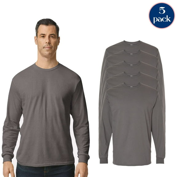 Gildan Heavy Cotton Long Sleeve T-Shirt, Multipack T-Shirts 5 Pack, Charcoal, S