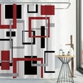 thumbnail image 1 of Red Shower Curtain, Mid Century Modern Geometric Shower Curtain Set, Abstract Red Black Grey Square White Backdrop Waterproof Fabric Shower Curtain for Bathroom Decor, 72 x 72, 1 of 5
