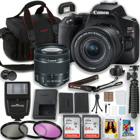 Canon EOS Rebel SL3 DSLR Camera with EF-S 18-55mm IS STM Lens   2pc 64GB Memory Card   Flash   Photo And Video Editor & More