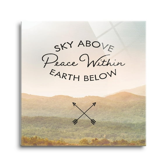 Sky Above Peace Earth Tan Landscape Arrow 24 x 24 Glass Wall Hanging Sign