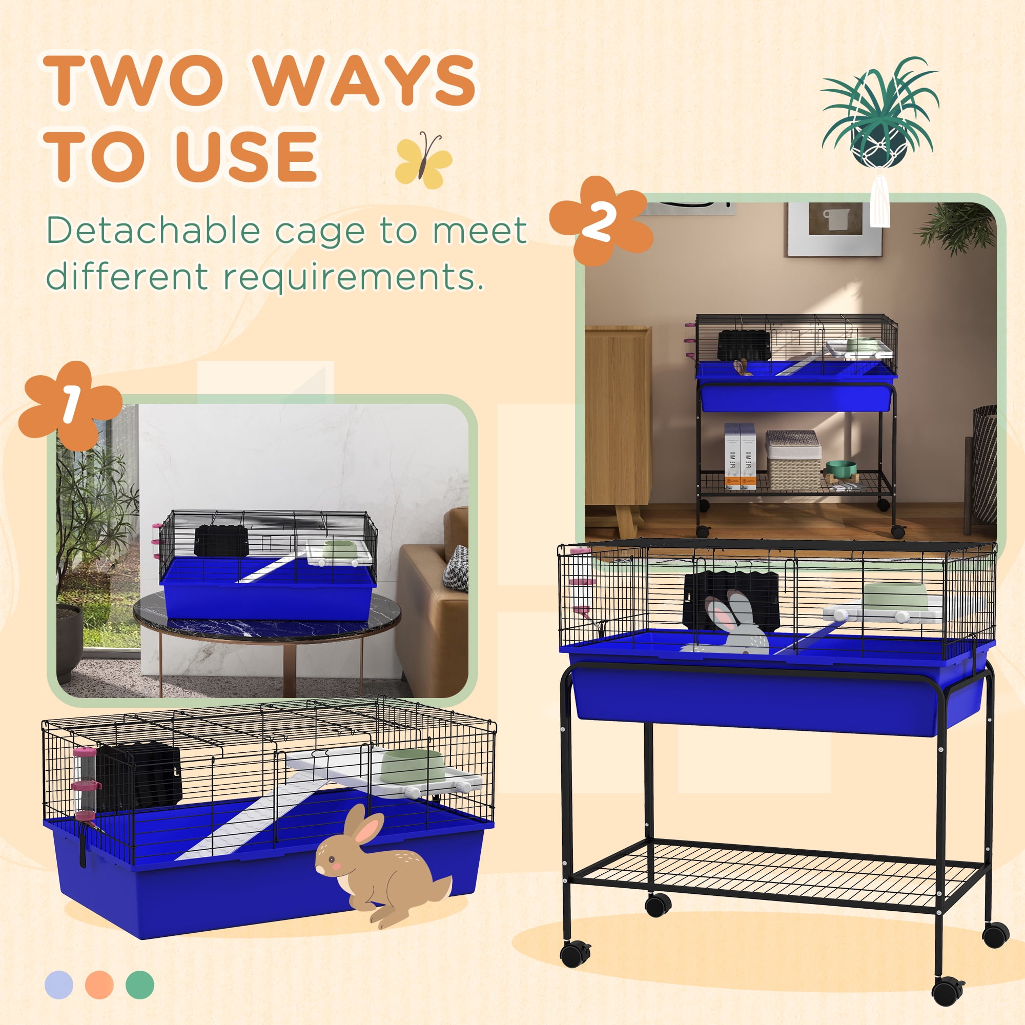 PawHut Small Animal Cage Guinea Pig, Hedgehog, Ferret, Blue