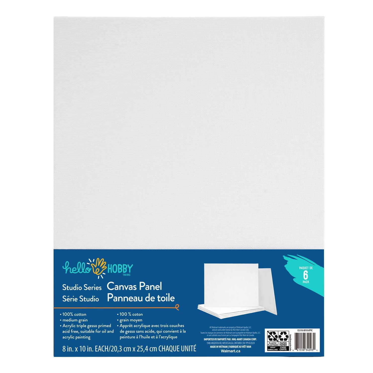 HELLO HOBBY PANNEAUX DE TOILE 6 PAQUET 20,3 cm x 25,4 cm CHAQUE UNITÉ 20,3 cm x 25,4 cm CHAQUE UNITÉ