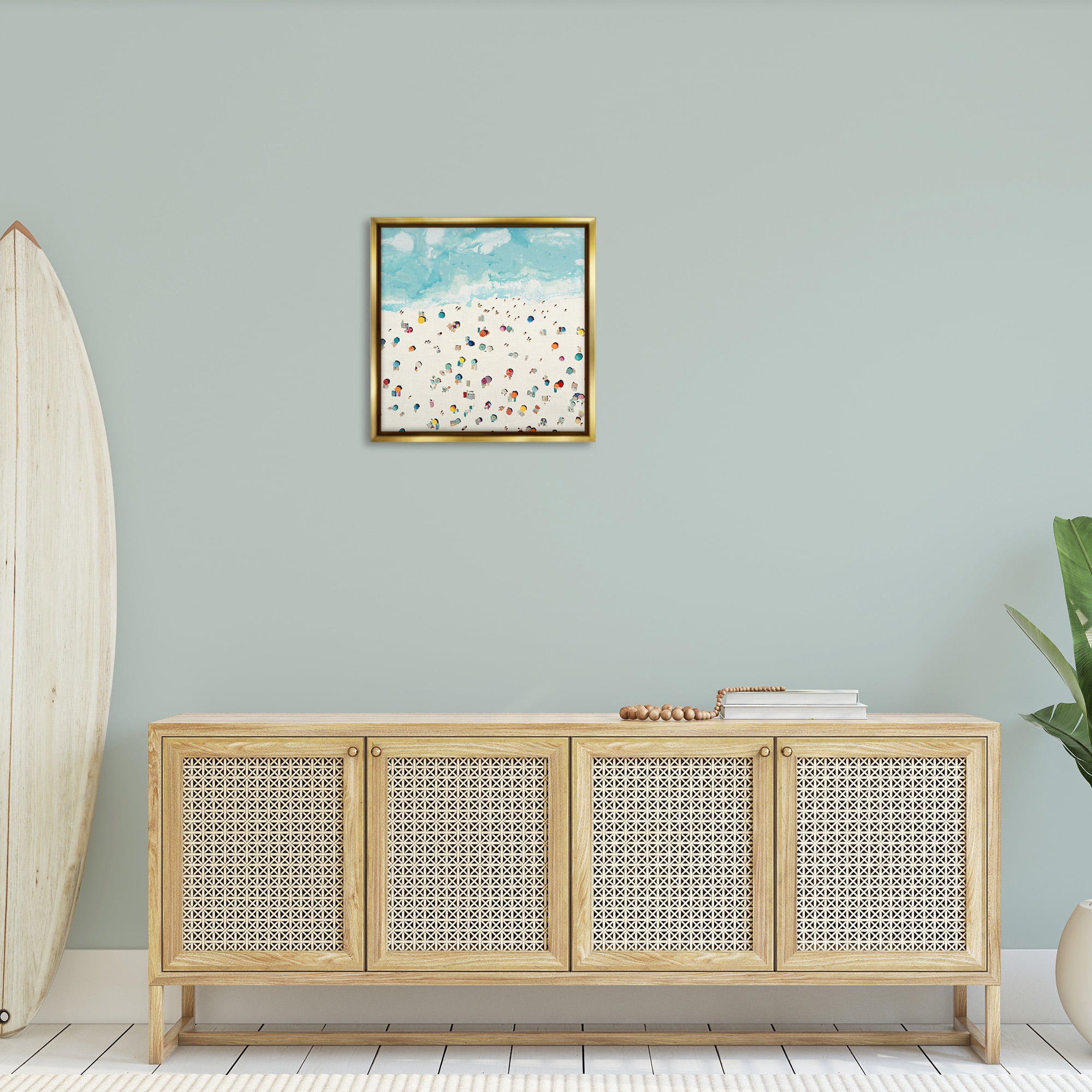 Stupell Industries Abstract People on Beach Nature Painting Gold Floater Framed Canvas Art Print Wall Art, 25 x 25