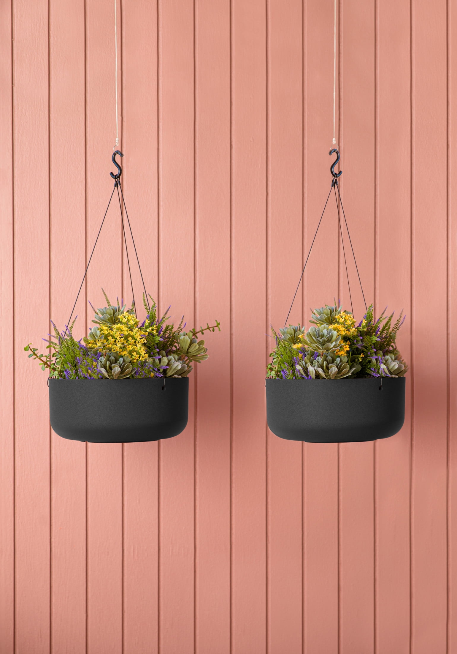 Veradek Mason Series Hanging Kona Bowl 14" Plastic-Stone Planter 2-Pack Black