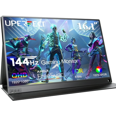 UPERFECT 15.6" Portable Monitor 144HZ, FHD 1080P HDR FreeSync IPS Second External Screen HDMI USB-C Gaming Monitor For Laptop PC Xbox PS4/5 Phone