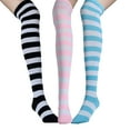 thumbnail image 6 of Black and White Striped Socks, Yigetop 3Pcs Women Knee High Socks Striped Women's Long Socks Harajuku Thigh High Socks for Girls Plus Size Stockings Striped Socks Women Multicolor One Size, 6 of 9