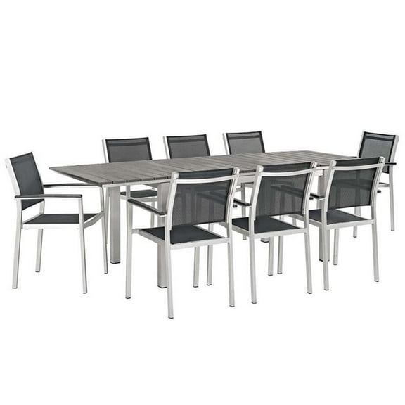 Afuera Living 9-Piece Extendable Aluminum Patio Dining Set in Silver and Black
