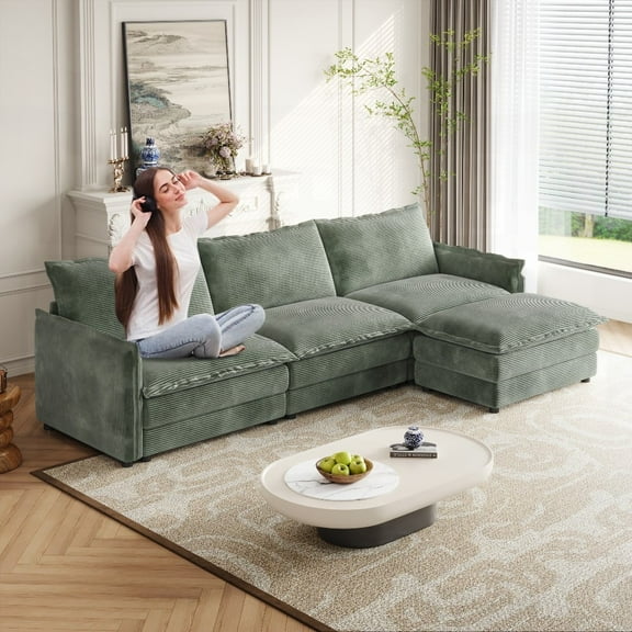 Corduroy Fabric 3-Seater Comfy Cloud Couch - Easy Assembly Included & Flexible Sofa Combinations