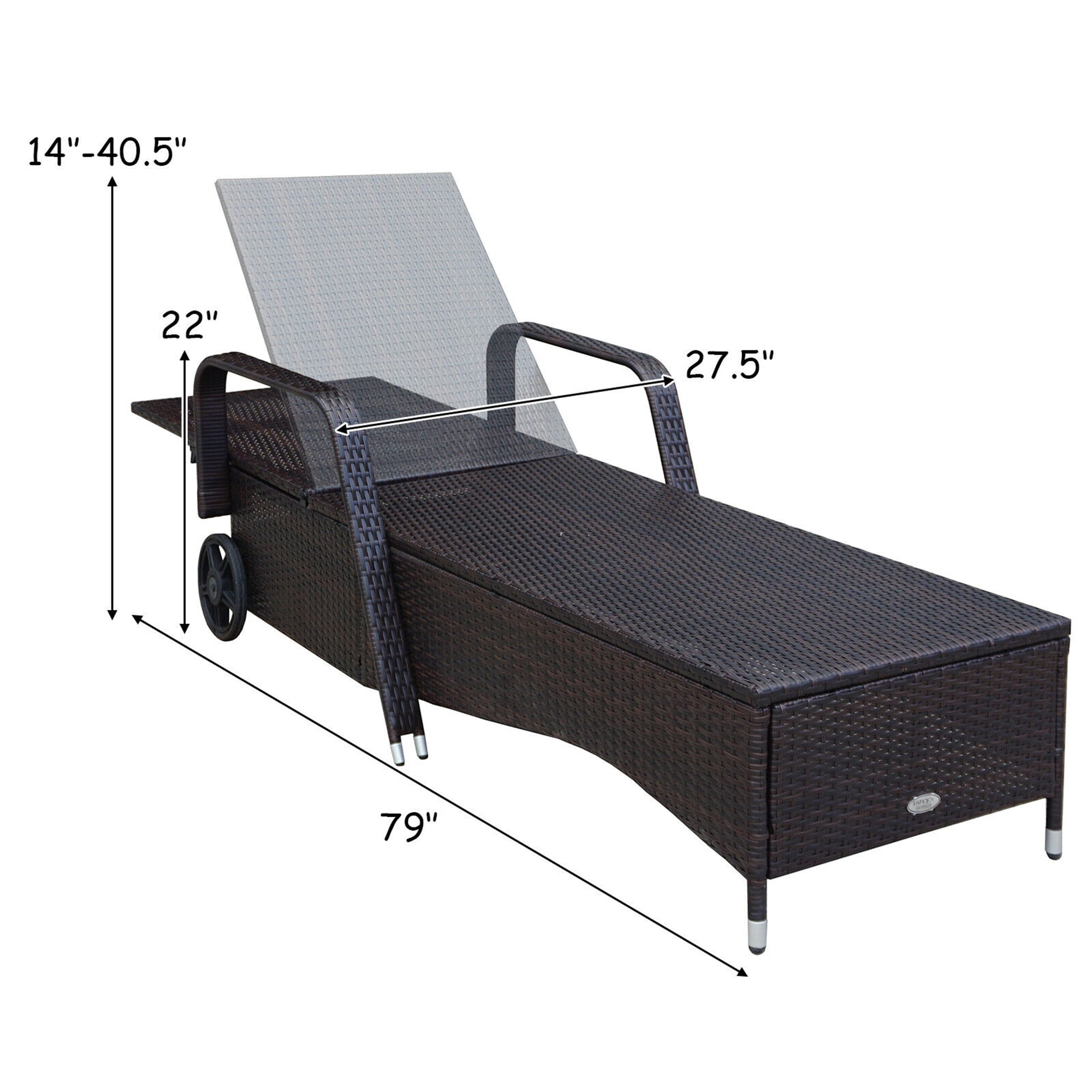 Gymax Fashion Cushioned Outdoor Wicker Chaise Lounge Chair w/ Wheel Adjustable Backrest