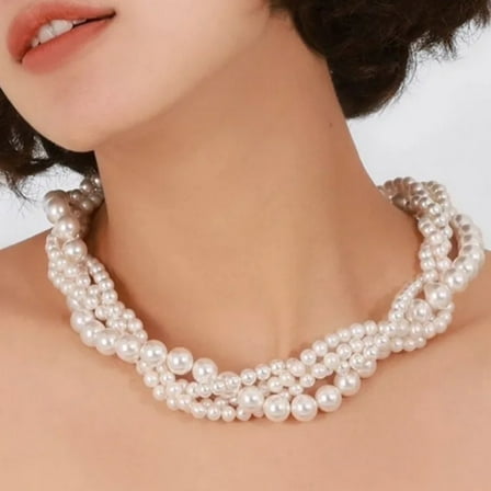 Chunky Cluster Imitation Pearl Statement Necklace Multi Strand Twisted Bib Collar Necklace Costume Jewelry Pearl Necklace and Earring Set 1920s Gastsby costume jewelry