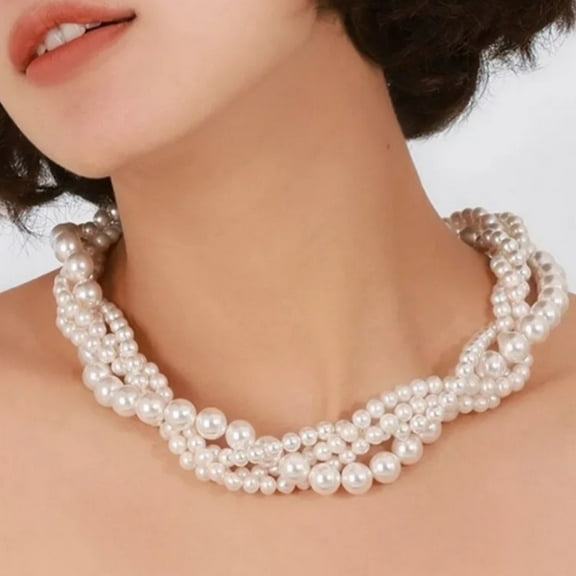 Chunky Cluster Imitation Pearl Statement Necklace Multi Strand Twisted Bib Collar Necklace Costume Jewelry Pearl Necklace and Earring Set 1920s Gastsby costume jewelry