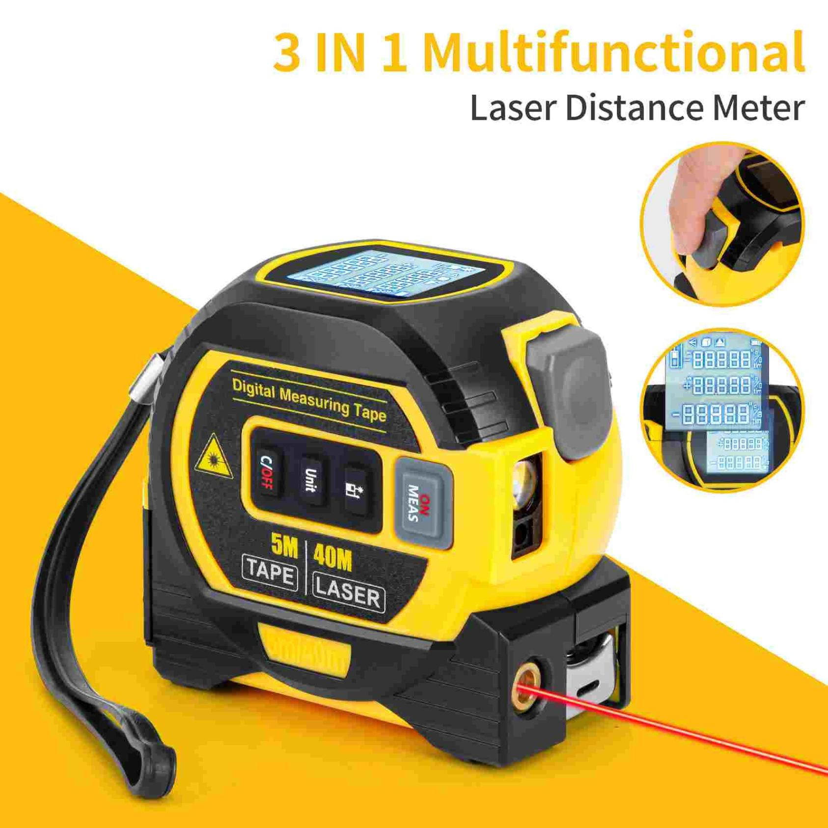 3-In-1 Laser Measuring Tape, Digital Laser Tape Measure with LCD Display, Store 20 Sets of Data, 16-197 Ft Almighty Tools Tape Measure for DIY & Construction