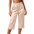 thumbnail image 4 of IMENGL Casual Cropped Pants for Women Soft Satin Pajamas Loungewear Sleep Elastic Waist Silky Bottoms Trousers Loose Women's Wide Leg Pant,M-XXXL, 4 of 6