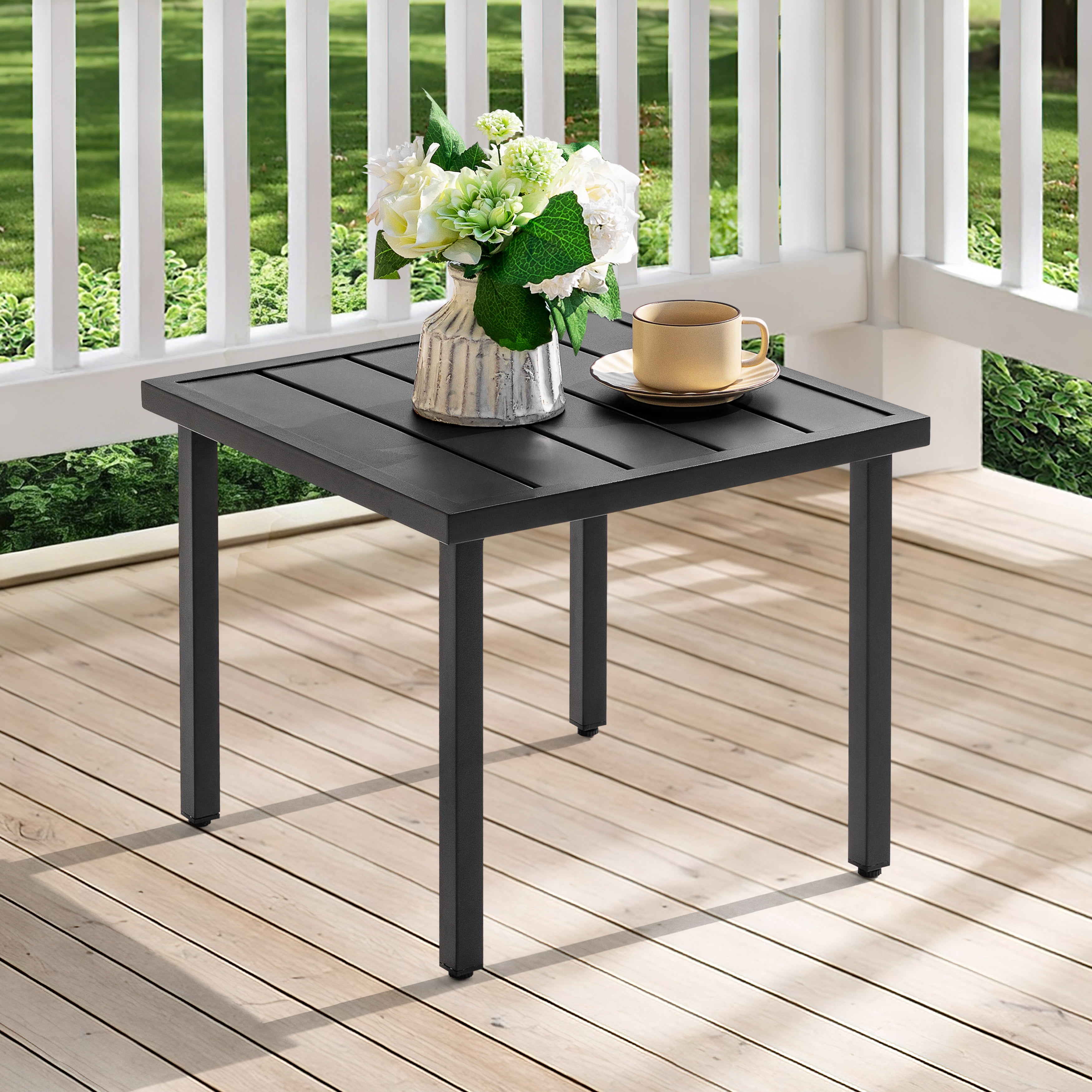 Nuu Garden Square Metal Outdoor Side Table, Patio Bistro Table, Outdoor Square End Table, Black