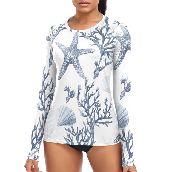 joogoo Womens UPF 50 Sun Shirts Starfish Coral Long Sleeve UV Protection Rash Guard Tops S