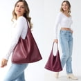 thumbnail image 2 of Bolso Hobo HOXIS de piel vegana suave para mujer, color rojo oscuro, 2 of 5