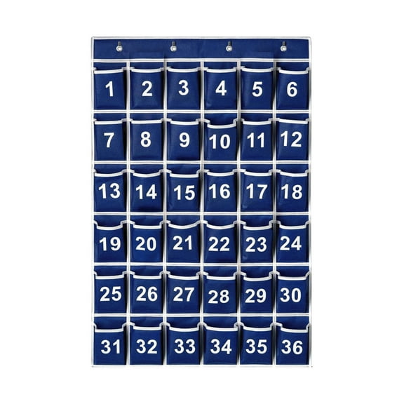Kore Designâ„¢ Hanging Cell Phone Pocket Storage Classroom Organizer 36-pockets Blue with White Trim